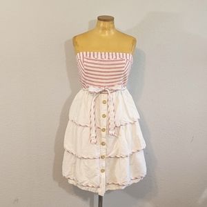 Anthropologie Maeve Strapless Striped Tiered Linen & Cotton Sundress